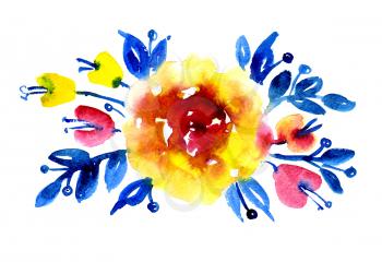 Watercolor a bouquet of roses, peonies. Flower, buds, leaves. The modern style of painting. Isolated object.