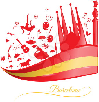 barcelona background with flag and symbol set