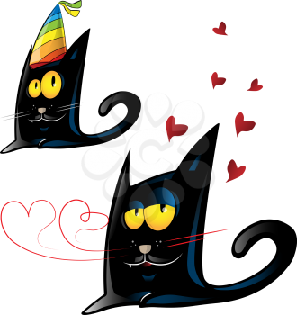 two variant of black cat cartoon  party and valentine's day
