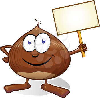 chestnut cartoon with signboard  isolated on white background