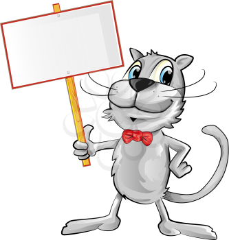 funny cat cartoon with signboard 
