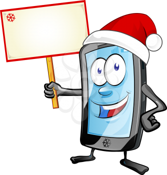 fun christmas  mobile cartoon with signboard isolated on white background