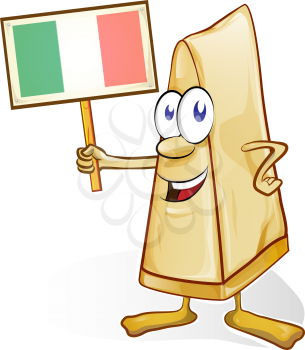 italian cheese cartoon  with signboard isolated on white background