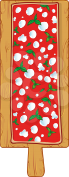 chopping board with Pizza margherita by the Meter in Beech Wood. vetcor illustration