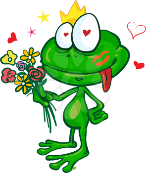 frog cartoon with  flowers isolated on white