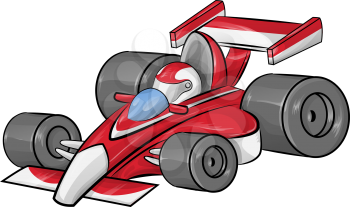 funny cartoon formula race car isolated on white background