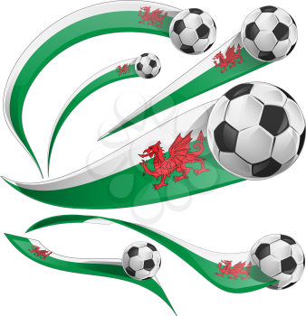 wales flag set with soccer ball isolated