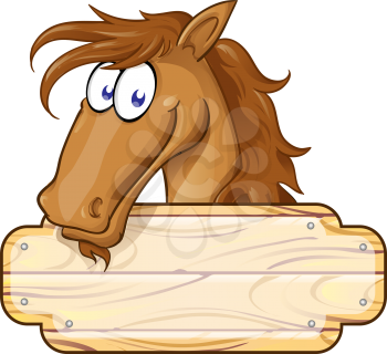 Happy Cartoon Horse mascot  With A Blank Sign.vector illustration