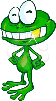 fun frog cartoon with gold tooth on white background