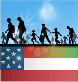 american people immigration background with flag 