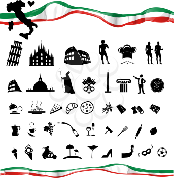 ITALIAN symbol set with flag isolated on white