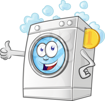 Laundry service cartoon with coins. vector illustrator