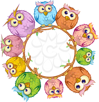 owls cartoon in the white empty circle 