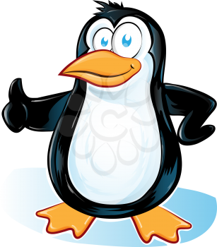pinguin cartoon with thumbs up on white background