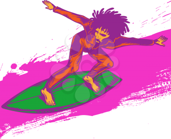 surfer pop art on wave illustration