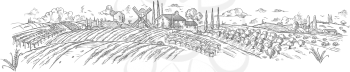 rural landscape Hand drawn with plant. Vector illustration