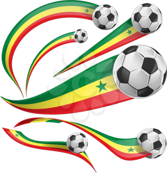 senegal flag set with soccer ball isolated on white background