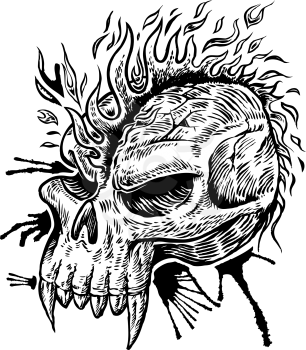 skull hand draw with flame