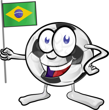 soccer ball cartoon with brazil flag isolated on white