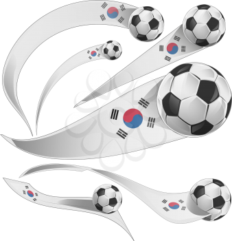 south korea flag set with soccer ball isolated on white