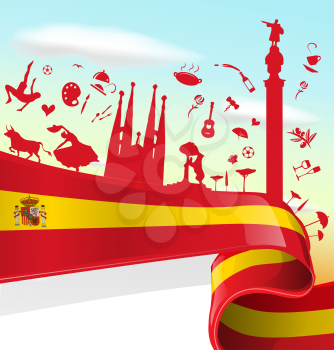 Spain Element on Flag with sky background