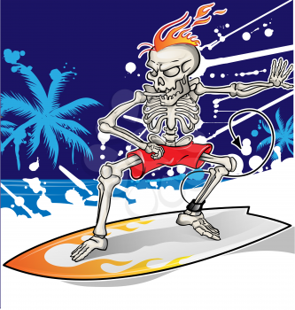 skeleton surfer on summer sea  background