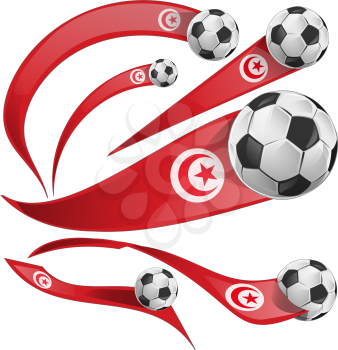 tunisia flag set with soccer ball isolated on white background