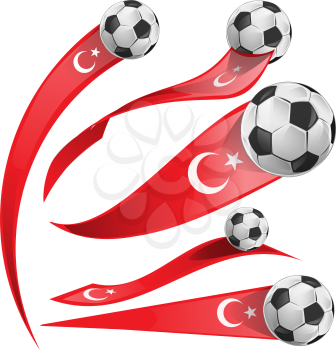 turkey flag  set with soccer ball isolated on white