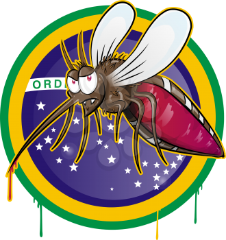 mosquito zika cartoon on brazil flag