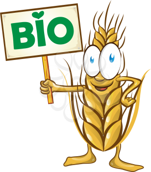 wheat cartoon bio  with signboard isolated on white  background
