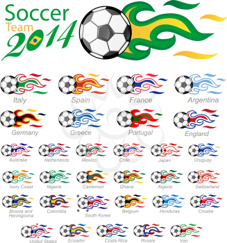 soccer ball set with flag flame isolated