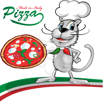 chef cat cartoon with pizza