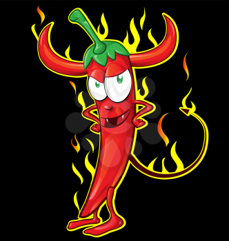 mexican evil chili cartoon on black background