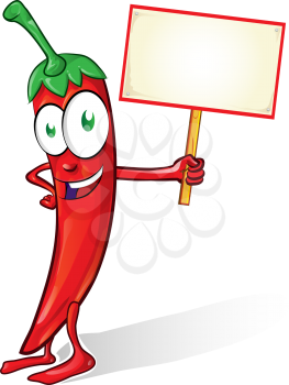 mexican chili cartoon isolated with signboard on white background