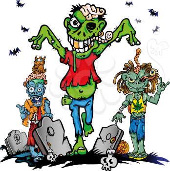 
fun zombie cartoon set on white background