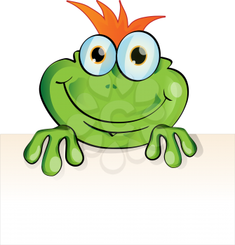 funny frog cartoon  with signboard 