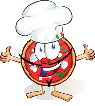 
fun pizza cartoon with hat and thumb up