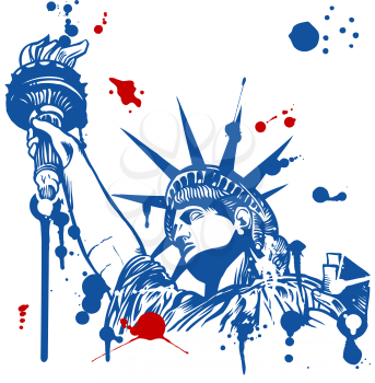 statue of liberty with torch with ink dripping