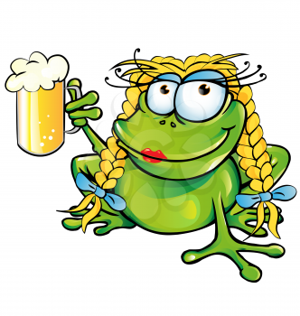 
sexy girl frog  cartoon with schooner beer