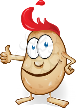 potato cartoon with ketchup  isolated on white background