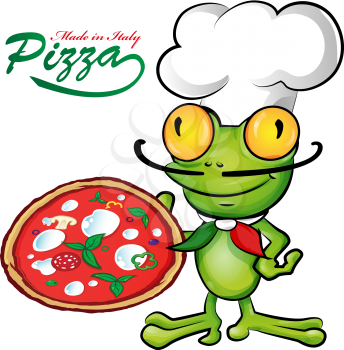 chef frog cartoon with pizza