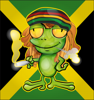  Rastafarian frog cartoon on jamaican flag