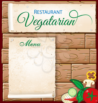
vegetarian menu on wood background