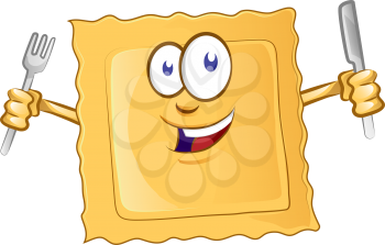 character cartoon of ravioli pasta vector icon