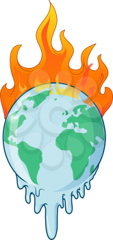 earth on fire planet is burning disaster warning.vector illustration 
