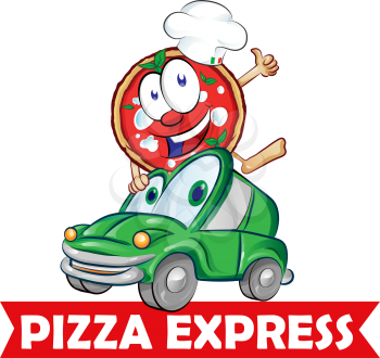 Pizza express delivery car cartoon