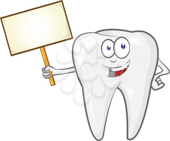 cartoon tooth with signboard, clip art vector illustration