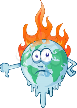 earth cartoon on fire planet is burning disaster warning.vector illustration