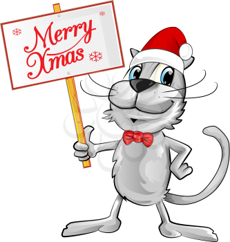 cat Santa Claus with merry christmas text. Isolated  illustration