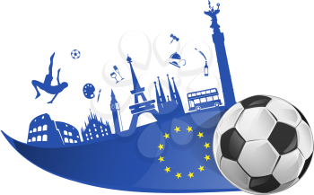 european flag with soccer ball and monument symbol